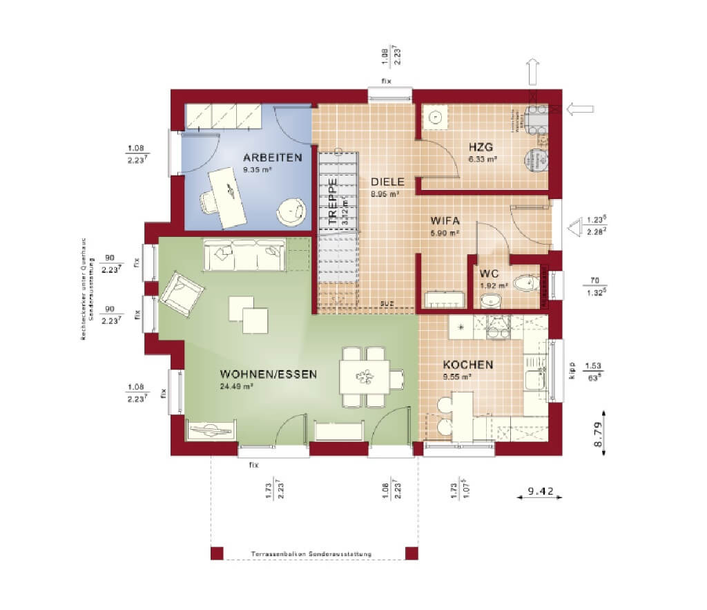 3 Bedrooms Modern One Family Home Plan 9.4x8.8m - House ...