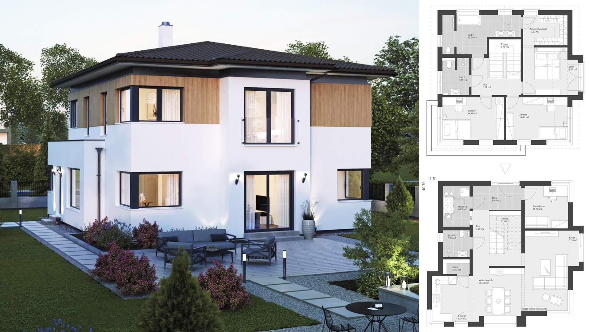 Prefabricated house Standard villa ELK 11.5 x 10.7