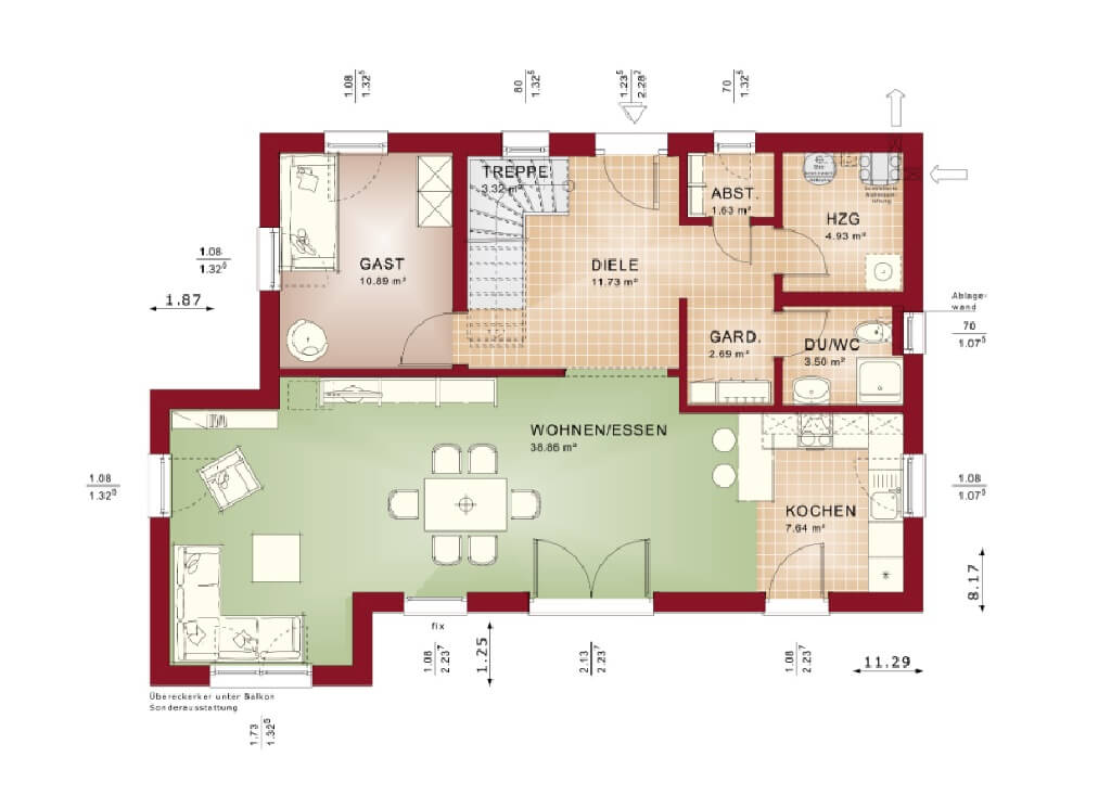 The single 4 Bedrooms family house plan 9.5x13m - House ...