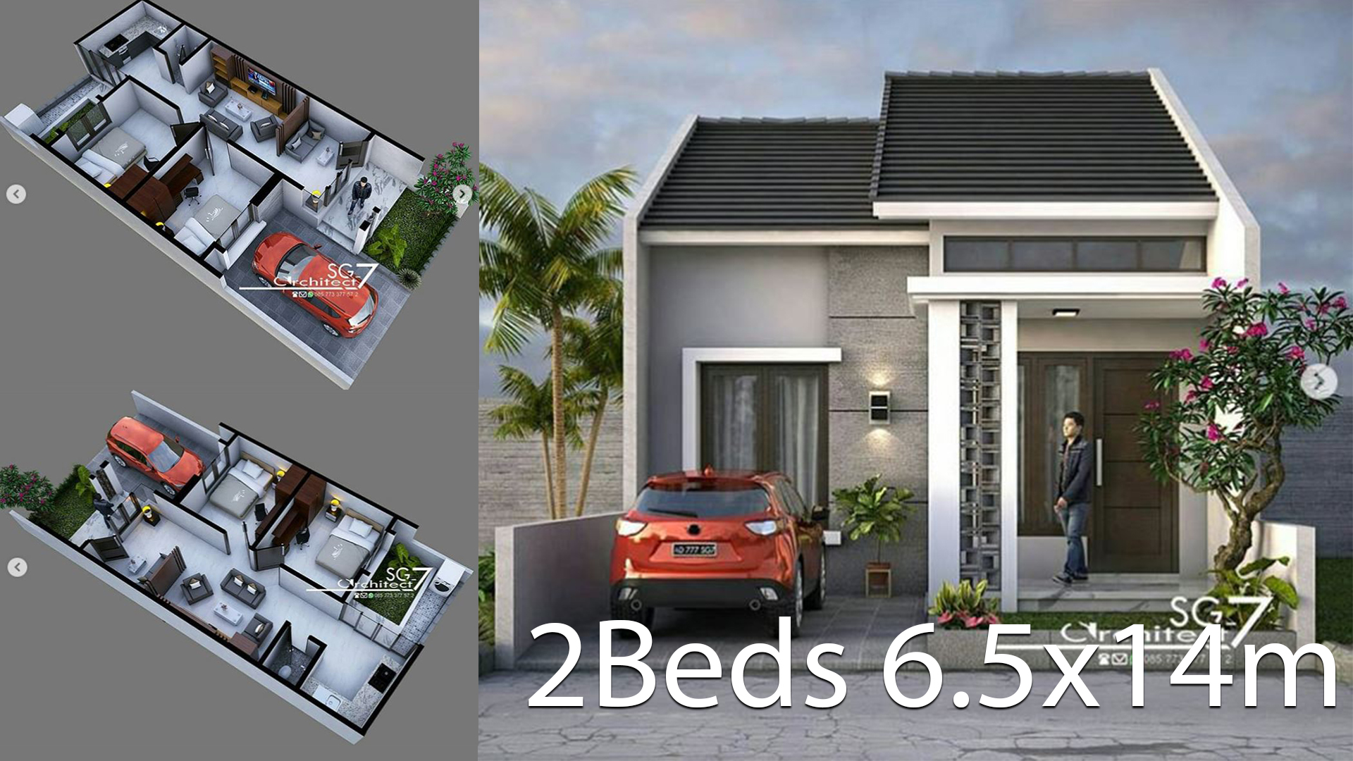 2 Bedrooms Home design Plan 6.5x14m