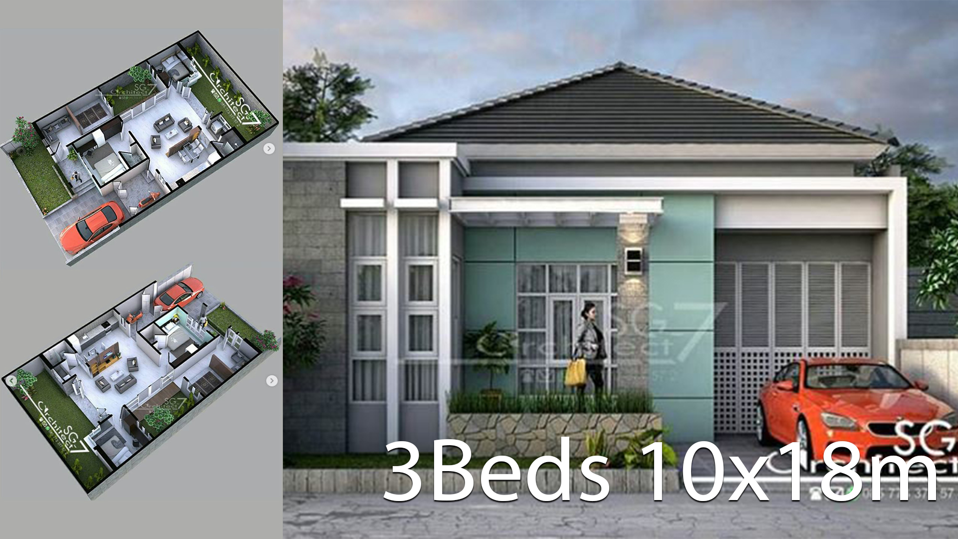 2 Bedrooms home design plan 10x18m