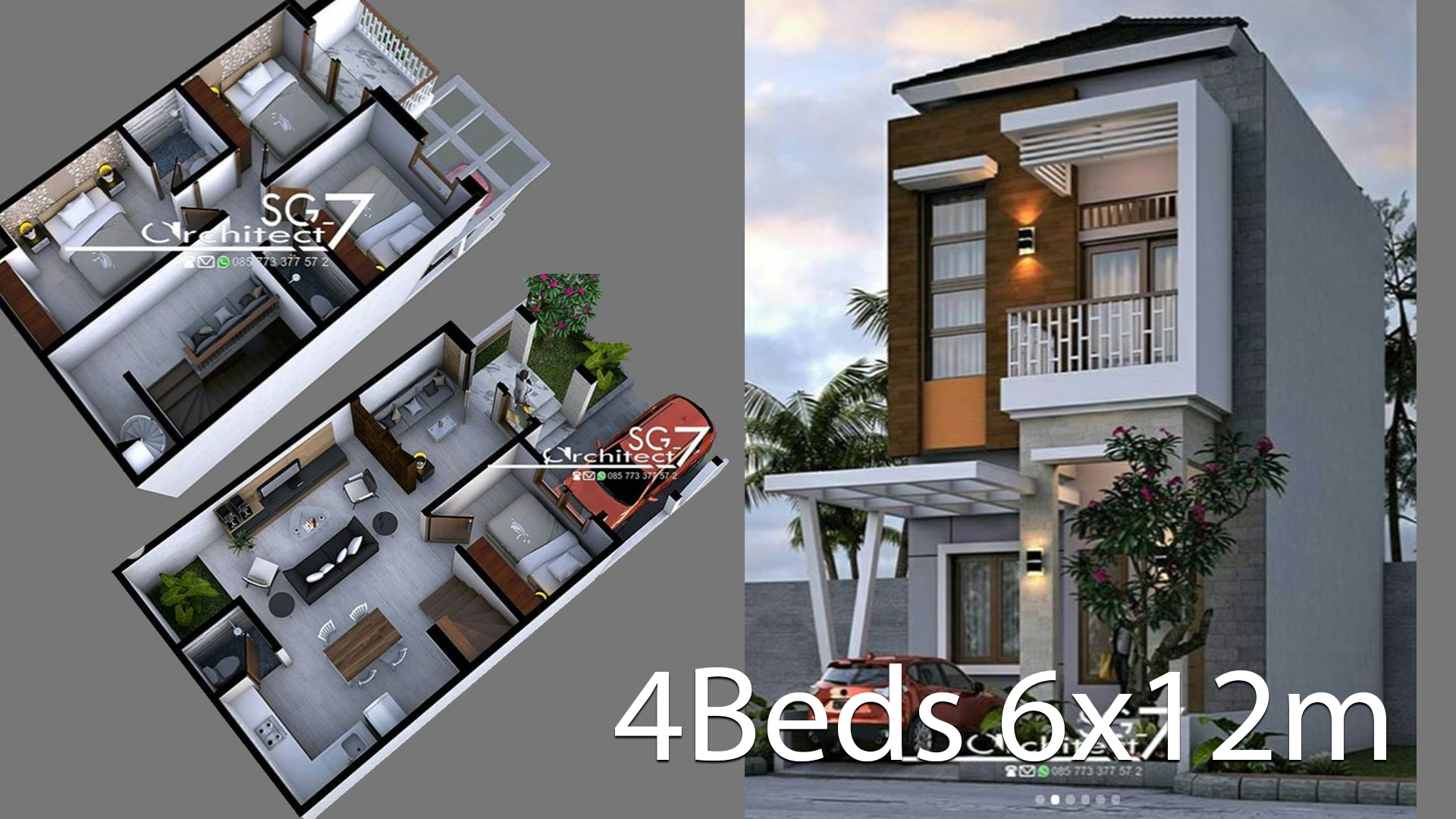 4 Bedrooms Home design plan 6x12m