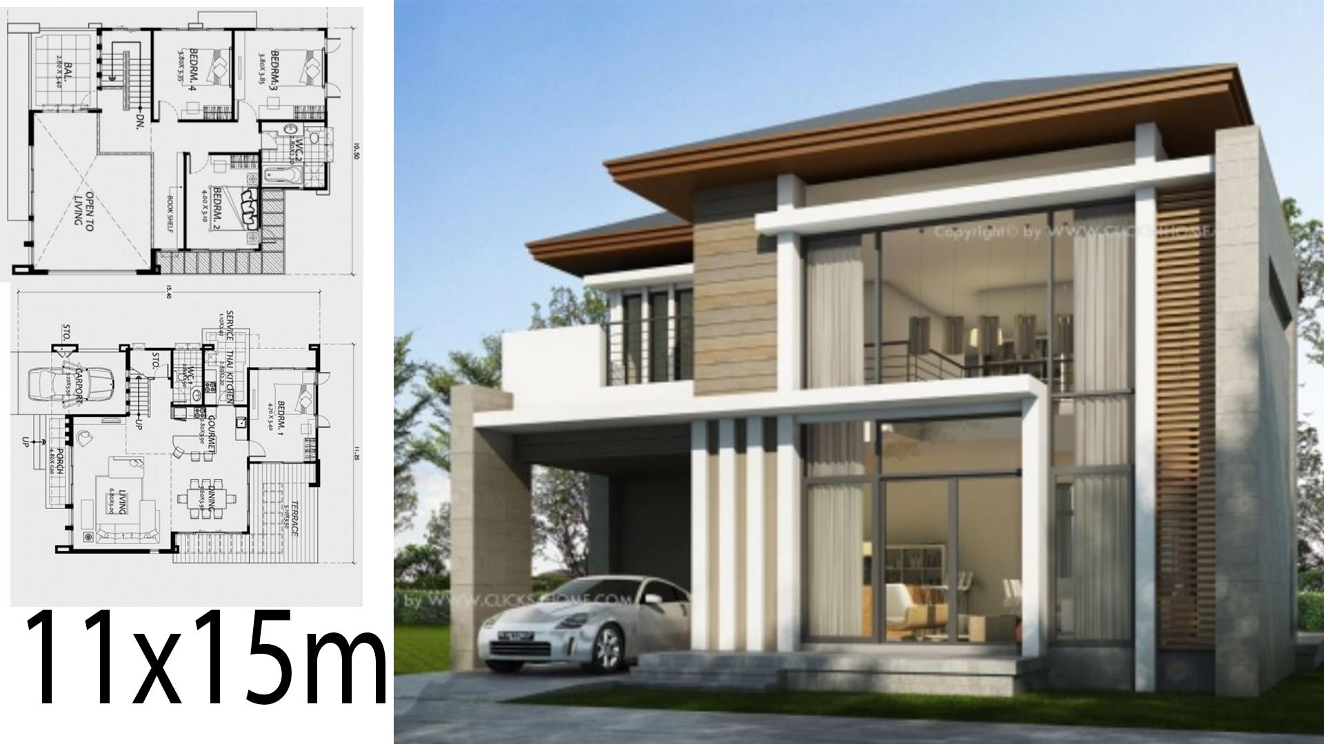 Home Design 11x15m With 4 Bedrooms - Home Ideas