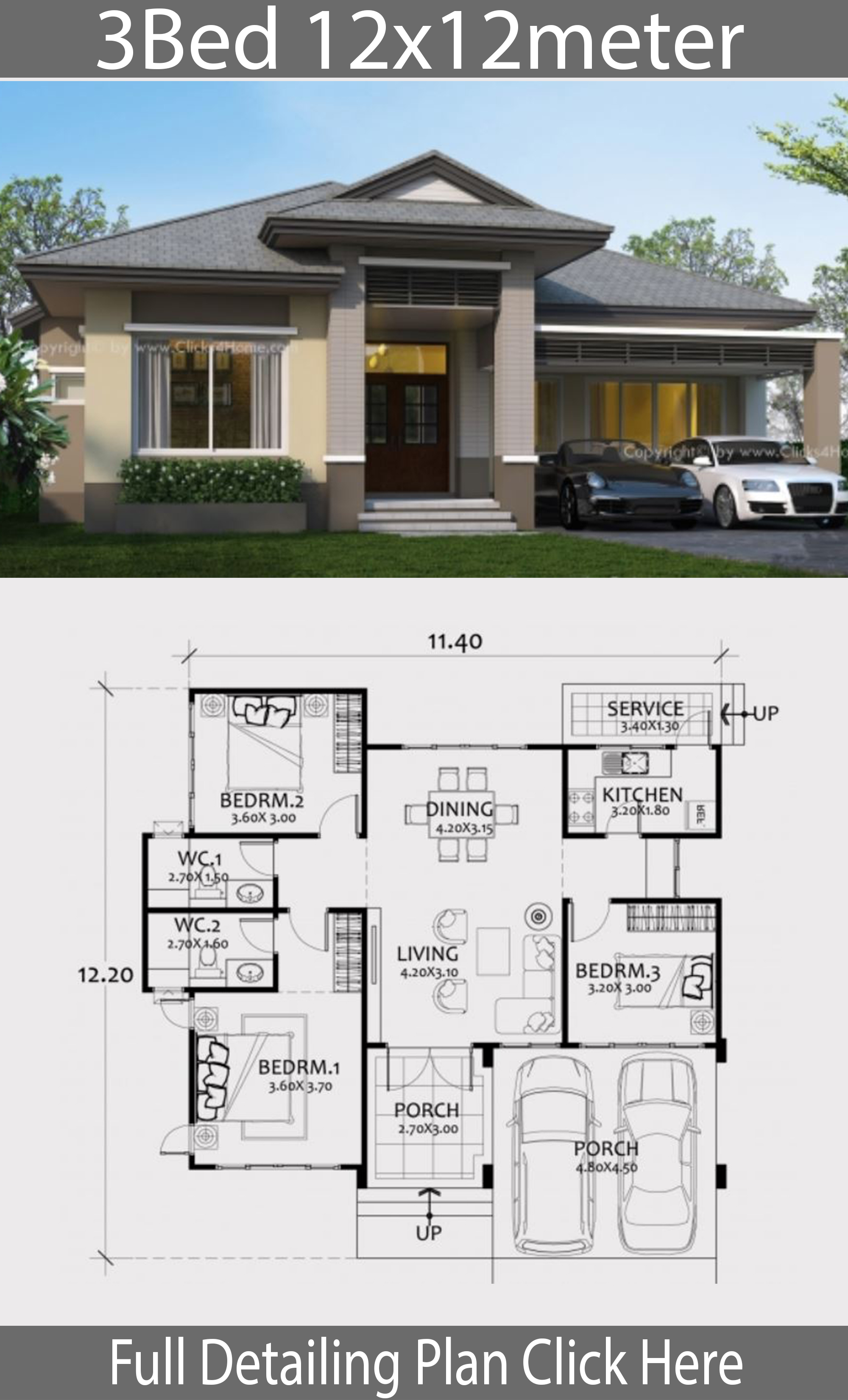 Home Design Plan 13x13m With 3 Bedrooms - Home Planssearch 5F0