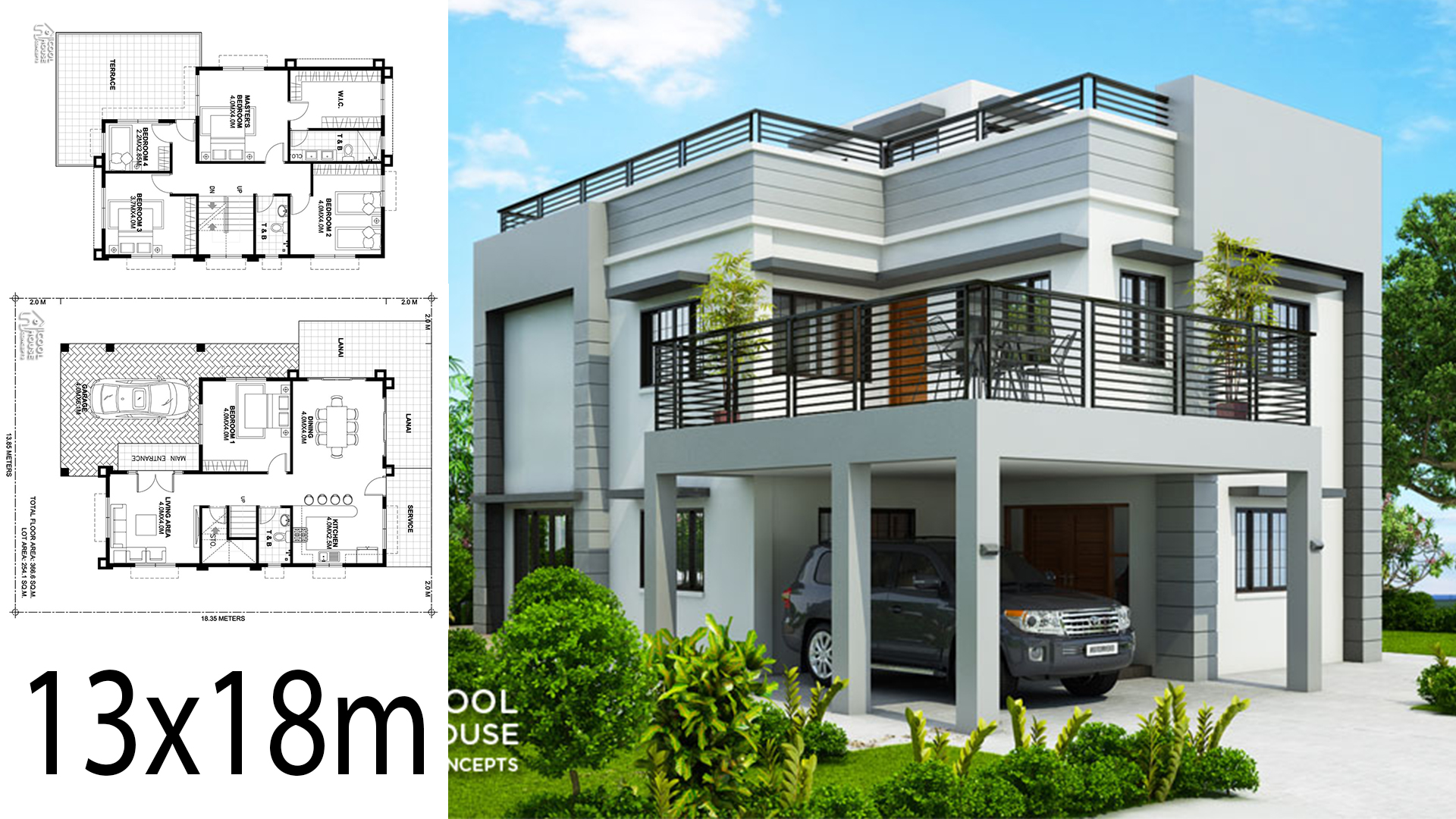 Home design plan 13x18m with 5 Bedrooms
