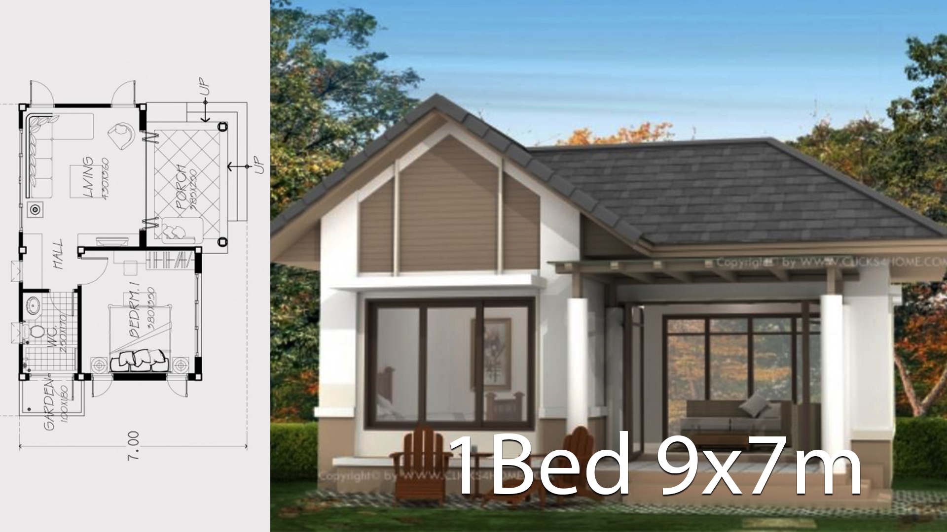 Home design plan 9x7m with one bedroom