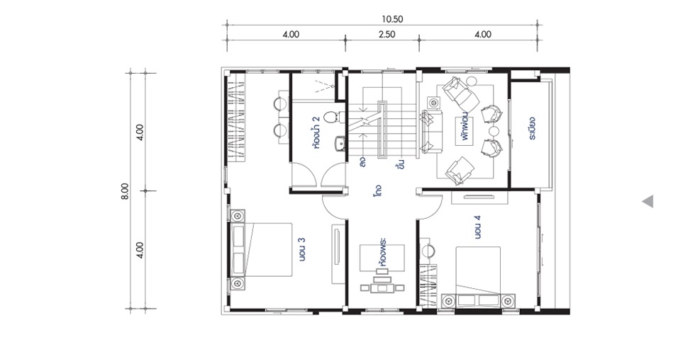 House design plan 8x11m with 4 bedrooms - House Plans 3D