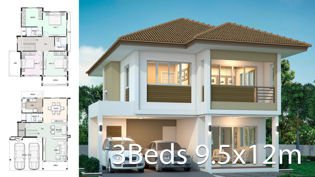 House design plan 9.5x12m with 3 bedrooms - Home Ideas