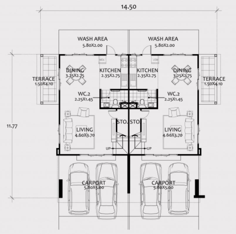 Twin house design plan 14.5x12m with 6 bedrooms House