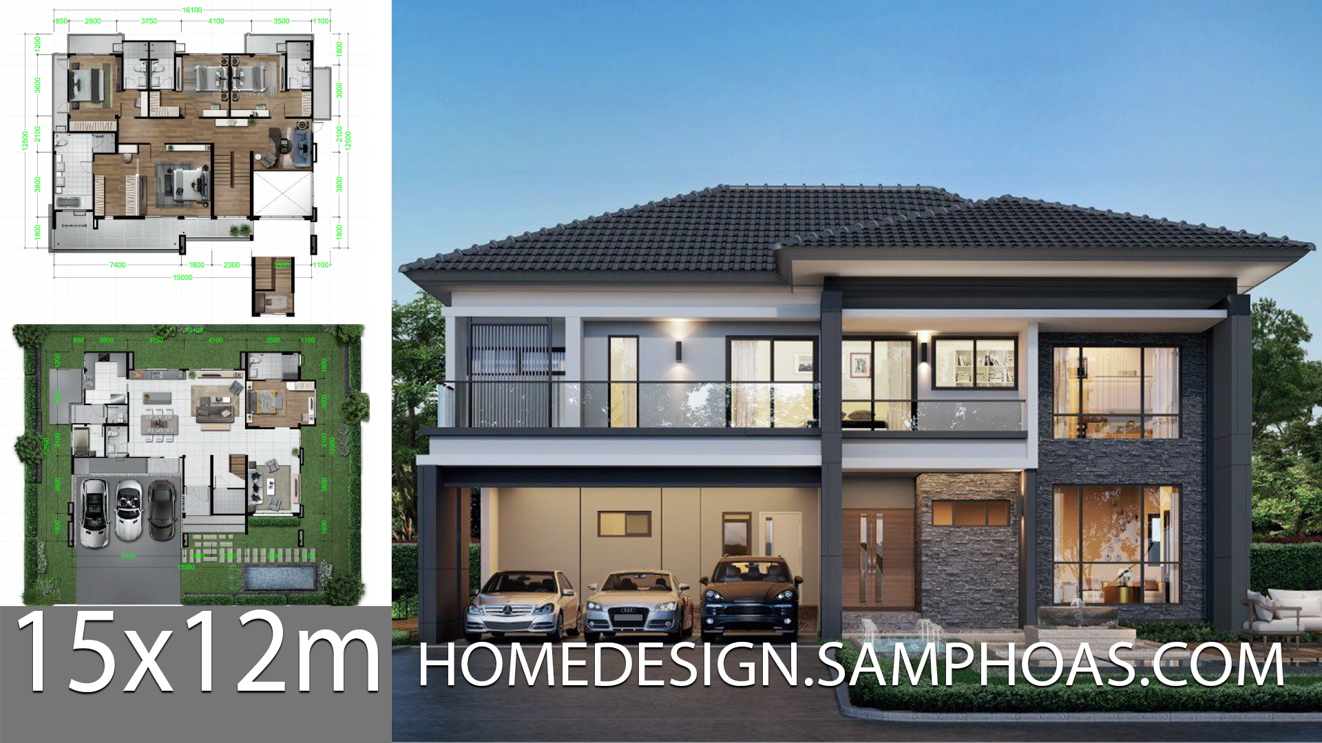 Home Design Plans 15×12.5m with 5 bedrooms