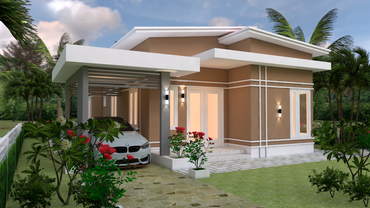 House Plans Design 9x12 with 3 bedrooms roof tiles - House Plans 3D