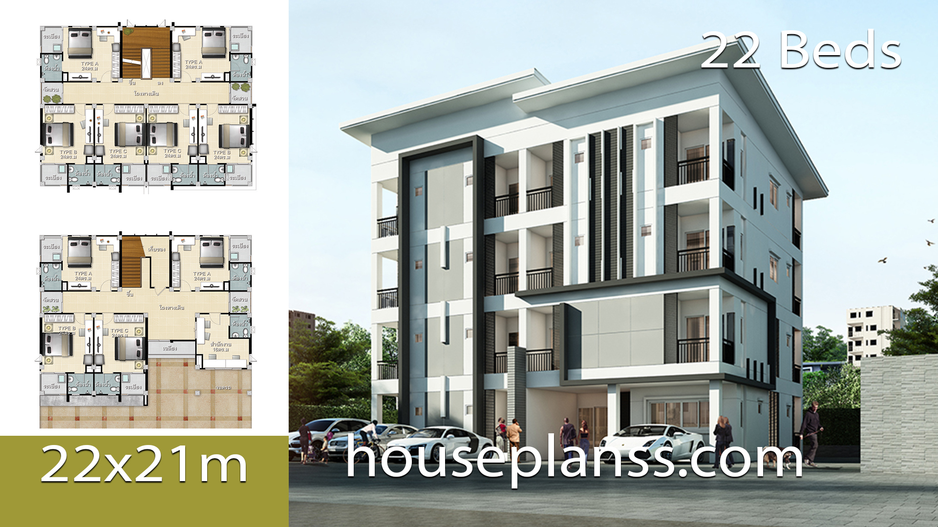 Apartment design Plans 22×21 with 22 bedrooms