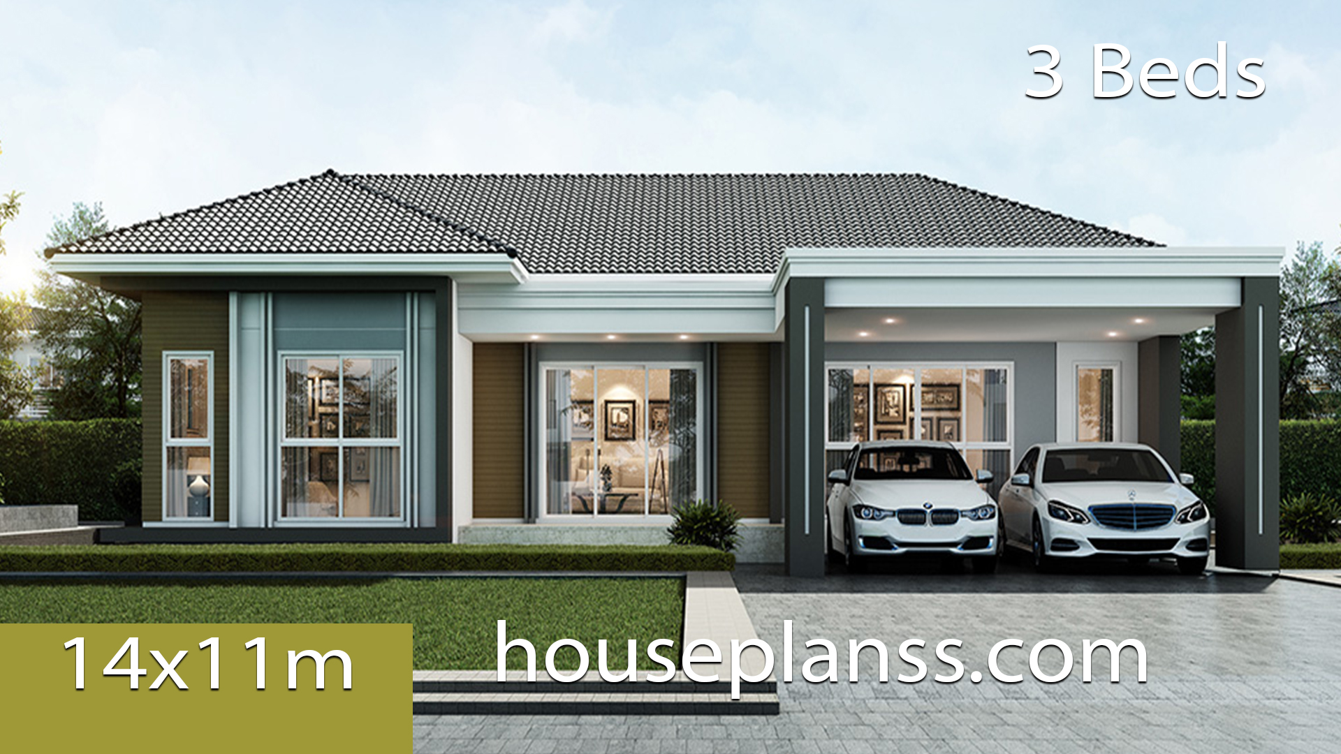 House design Plans Idea 14×11 with 3 bedrooms