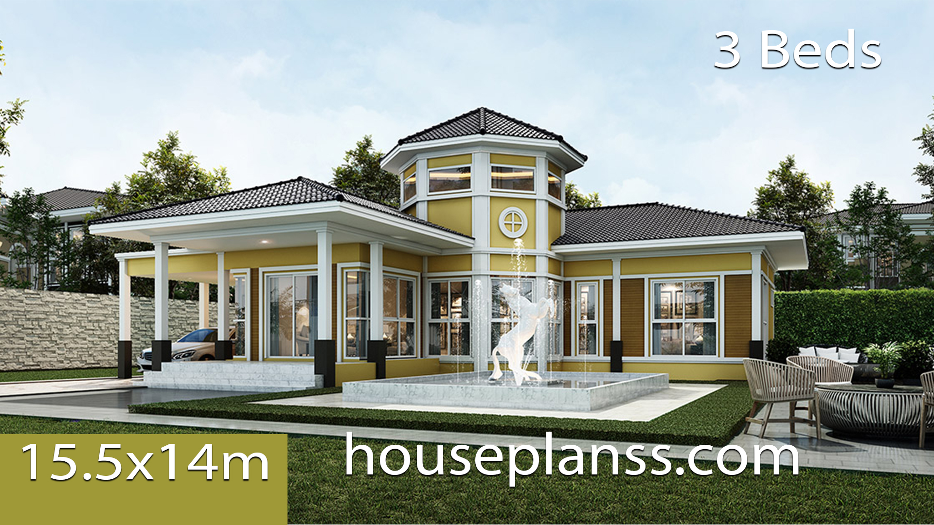 House design Plans 15.5×14 with 3 bedrooms