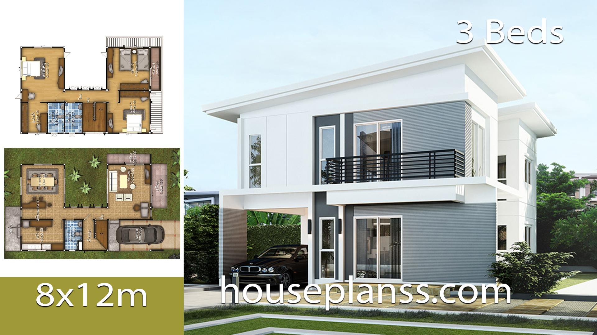 House design Plans Idea 8×12 with 3 Bedrooms