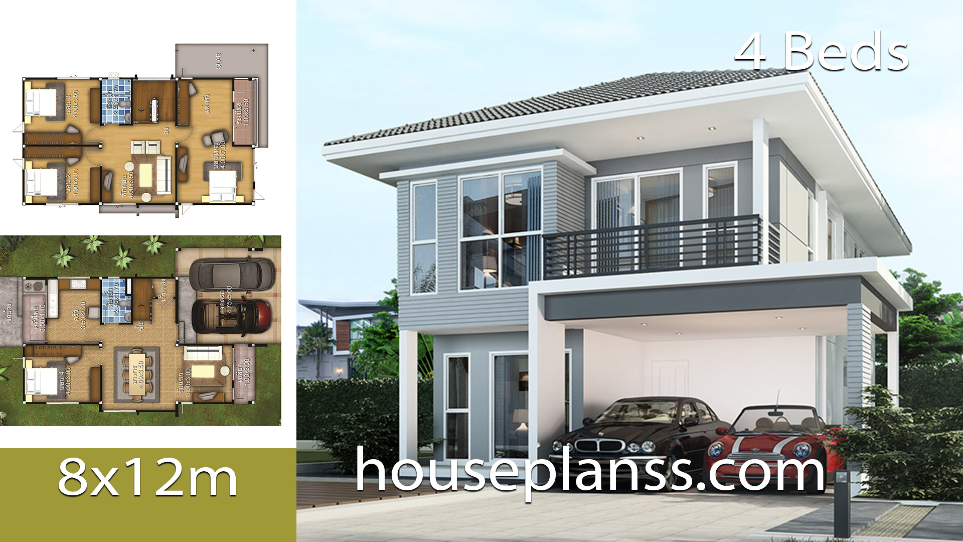 House design Plans idea 8×12 with 4 bedrooms