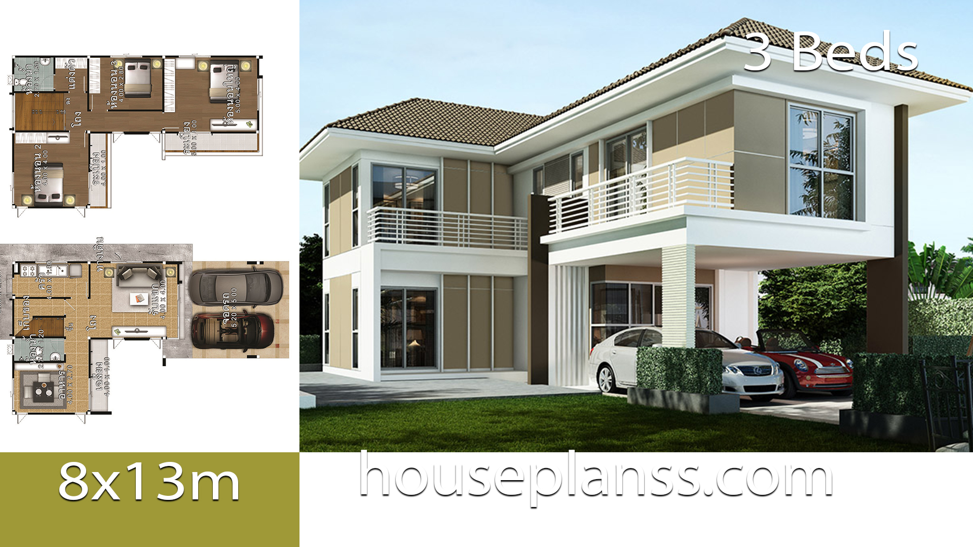 House design Plans idea 8×13 with 3 bedrooms
