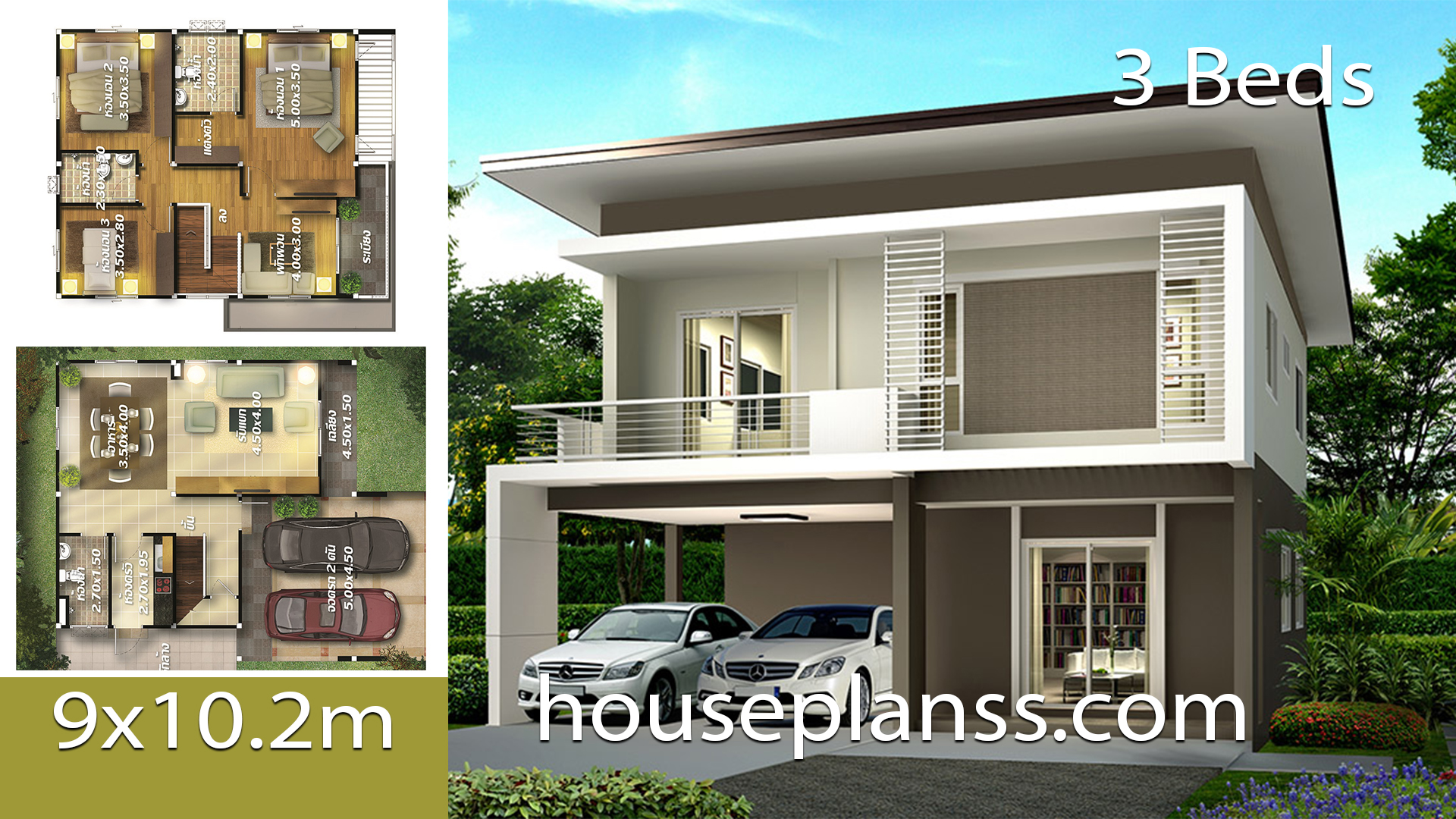House design plans Idea 9×10.2 with 3 bedrooms