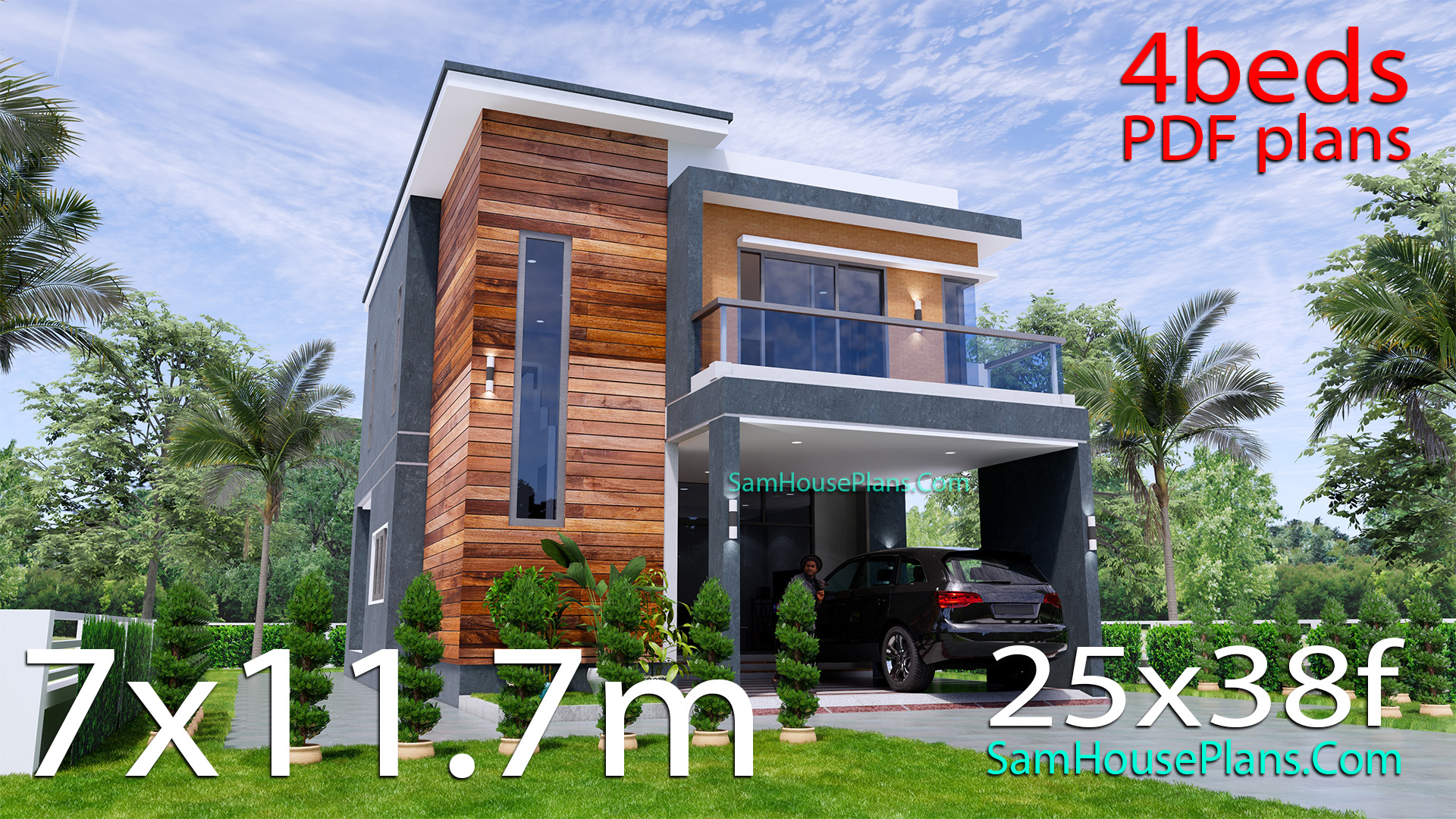 25x38 House Plans 3D 4 Beds Full Plans Flat Roof