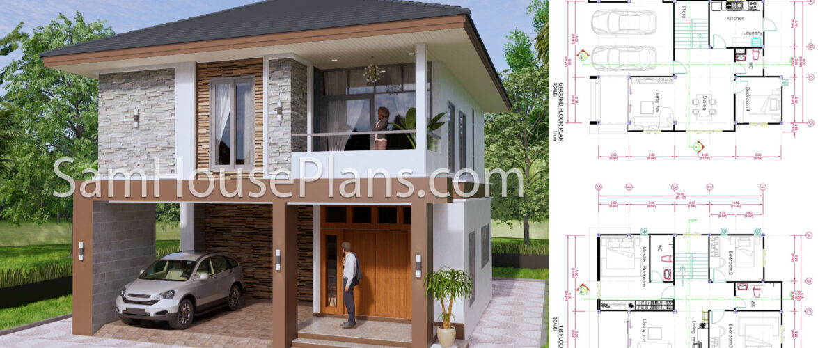 27×40 Feet House Plans 8×10 Meters 4 Bedrooms