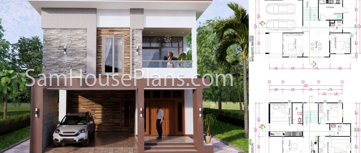 27×40 House Plans 8×10 Meters 4 Bedrooms