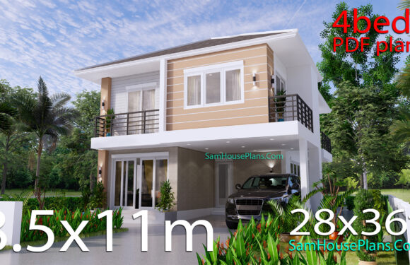House Design Plans 8.5×11 with 4 Bedrooms
