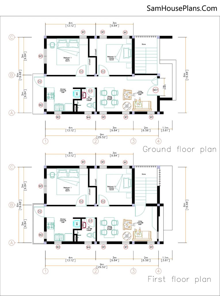 20x30 Duplex House Design 2 Bedrooms Each Floor